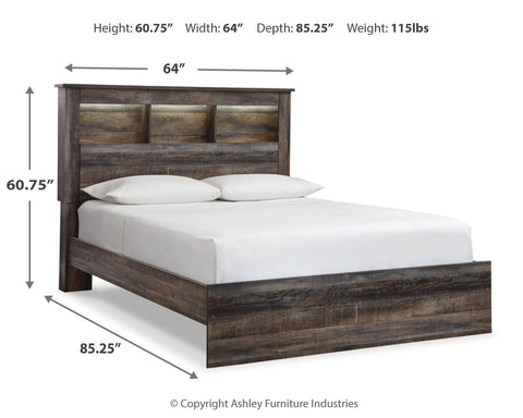 Drystan Bookcase Panel Bed, Dresser, Mirror Chest and Nightstand