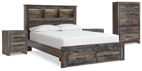 Drystan Bookcase Storage Bed, Chest and 2 Nightstands