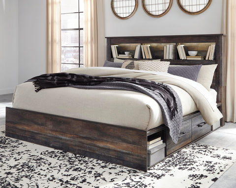 Drystan Bookcase Bed with 4 Storage Drawers, Dresser, Mirror and 2 Nightstands