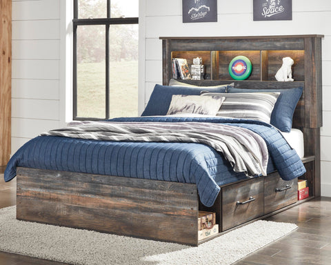 Drystan Bookcase Bed with 4 Storage Drawers, Dresser, Mirror, Chest and Nightstand