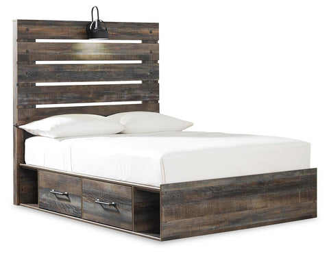 Drystan Panel Bed with 2 Storage Drawers with Mirrored Dresser, Chest and 2 Nightstands