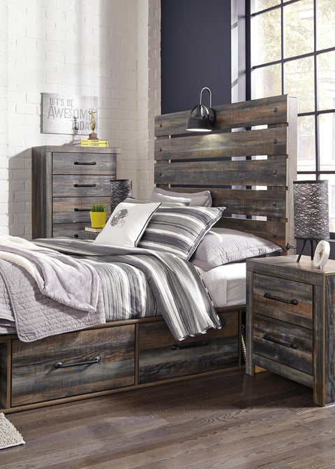 Drystan Panel Bed with 4 Storage Drawers with Mirrored Dresser
