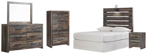 Drystan Panel Headboard with Mirrored Dresser, Chest and Nightstand