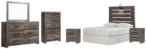 Drystan Panel Headboard with Mirrored Dresser, Chest and 2 Nightstands