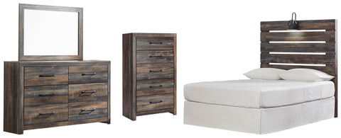 Drystan Panel Headboard with Mirrored Dresser and Chest