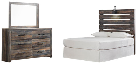 Drystan Panel Headboard with Mirrored Dresser
