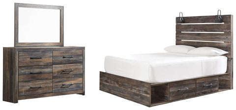 Drystan Panel Bed with 2 Storage Drawers with Mirrored Dresser