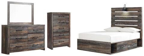 Drystan Panel Bed with 4 Storage Drawers, Dresser, Mirror and Chest