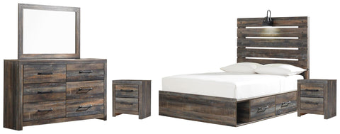 Drystan Panel Bed with 4 Storage Drawers, Dresser, Mirror and 2 Nightstands