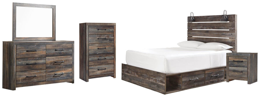 Drystan Panel Bed with 4 Storage Drawers, Dresser, Mirror, Chest and Nightstand