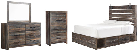Drystan Panel Bed with 4 Storage Drawers, Dresser, Mirror and Chest