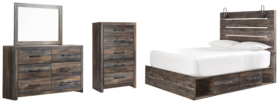 Drystan Panel Bed with 4 Storage Drawers, Dresser, Mirror and Chest