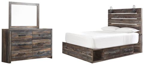 Drystan Panel Bed with 4 Storage Drawers with Mirrored Dresser