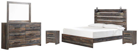 Drystan Panel Bed with Mirrored Dresser and 2 Nightstands
