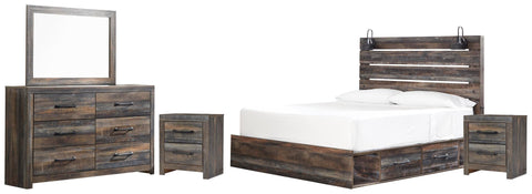 Drystan Panel Bed with 2 Storage Drawers with Mirrored Dresser and 2 Nightstands