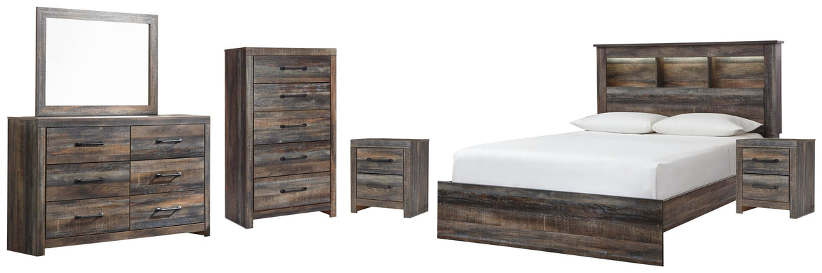 Drystan Bookcase Bed, Dresser, Mirror, Chest and 2 Nightstands