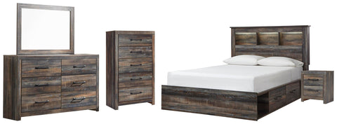 Drystan Bookcase Bed with 2 Storage Drawers, Dresser, Mirror, Chest and Nightstand