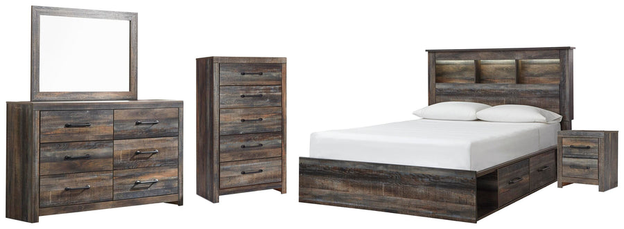 Drystan Bookcase Bed with 2 Storage Drawers, Dresser, Mirror, Chest and Nightstand