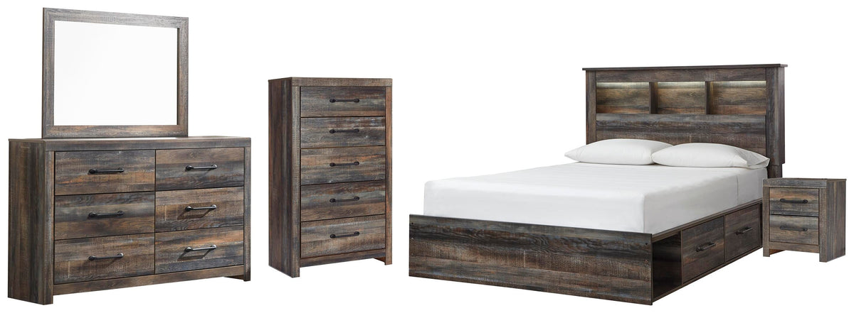 Drystan Bookcase Bed with 2 Storage Drawers, Dresser, Mirror, Chest and Nightstand