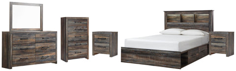 Drystan Bookcase Bed with 2 Storage Drawers, Dresser, Mirror, Chest and 2 Nightstands