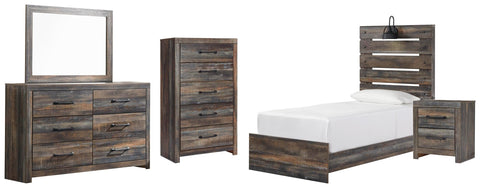 Drystan Panel Bed with Mirrored Dresser, Chest and Nightstand