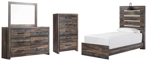 Drystan Panel Bed with Mirrored Dresser and Chest