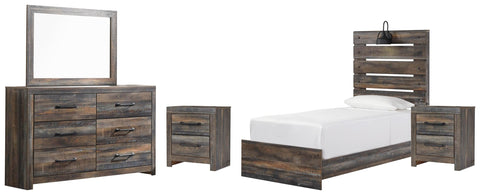 Drystan Panel Bed with Mirrored Dresser and 2 Nightstands