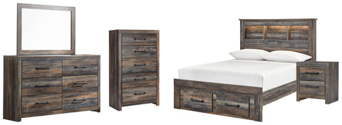 Drystan Bookcase Bed with 2 Storage Drawers with Mirrored Dresser, Chest and Nightstand