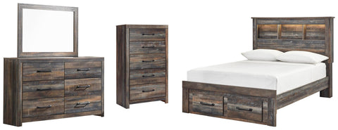 Drystan Bookcase Bed with 2 Storage Drawers with Mirrored Dresser and Chest