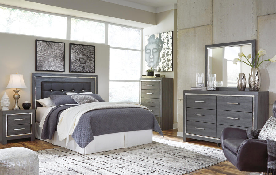 Lodanna Upholstered Panel Headboard with Mirrored Dresser and 2 Nightstands
