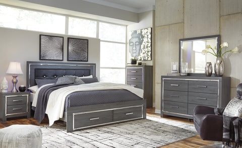 Lodanna Panel Bed with 2 Storage Drawers with Mirrored Dresser, Chest and 2 Nightstands