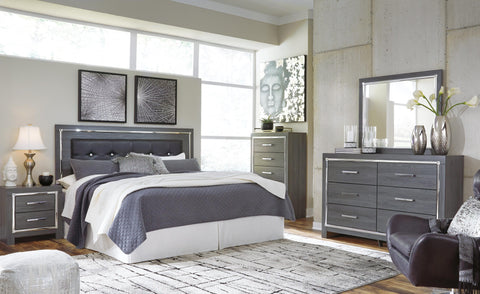 Lodanna Upholstered Panel Headboard with Mirrored Dresser, Chest and 2 Nightstands