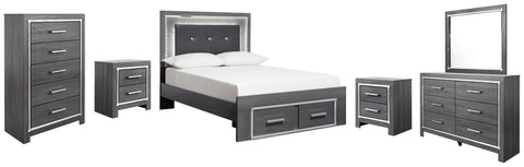 Lodanna Panel Bed with 2 Storage Drawers with Mirrored Dresser, Chest and 2 Nightstands