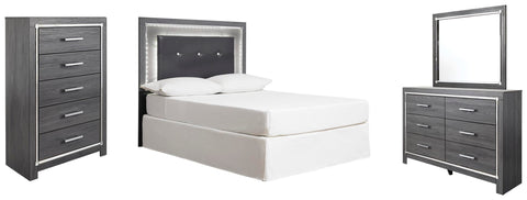 Lodanna Upholstered Panel Headboard with Mirrored Dresser and Chest