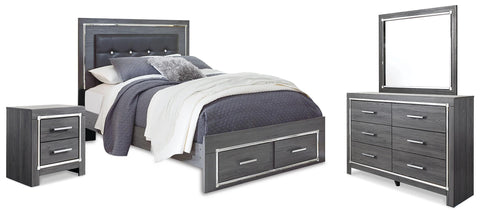 Lodanna Upholstered Panel Storage Bed, Dresser, Mirror, and Nightstand