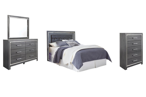 Lodanna Upholstered Panel Headboard with Mirrored Dresser and Chest