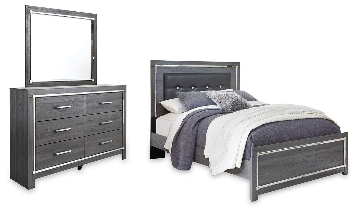 Lodanna Upholstered Panel Bed, Dresser and Mirror