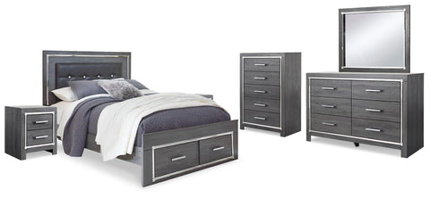 Lodanna Panel Bed with 2 Storage Drawers with Mirrored Dresser, Chest and 2 Nightstands