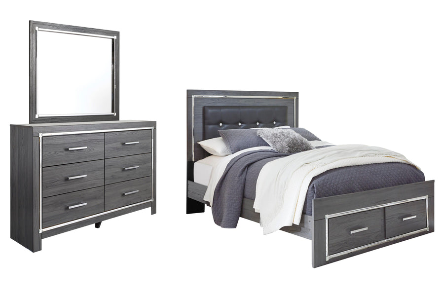 Lodanna Upholstered Panel Storage Bed, Dresser and Mirror