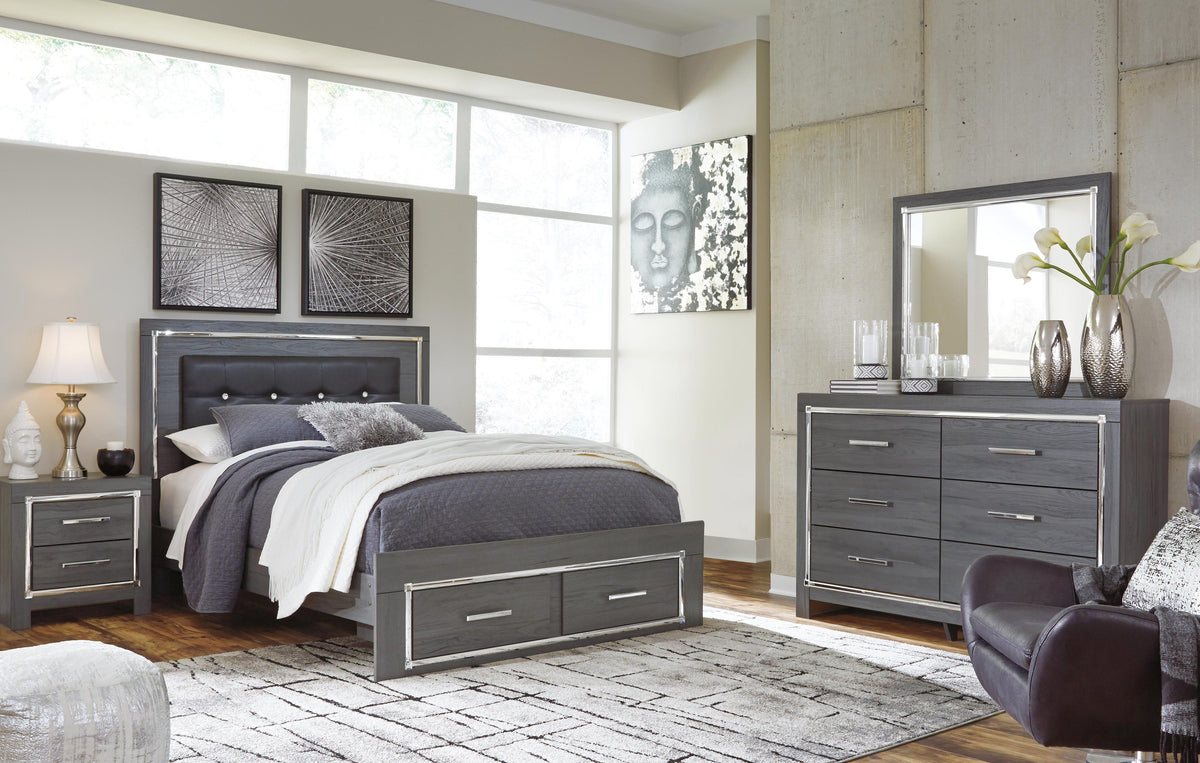 Lodanna Panel Bed with 2 Storage Drawers with Mirrored Dresser, Chest and 2 Nightstands