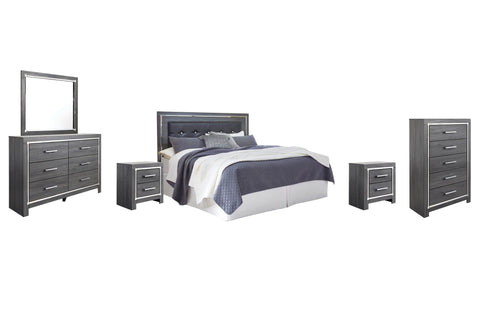 Lodanna Upholstered Panel Headboard with Mirrored Dresser, Chest and 2 Nightstands