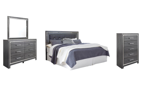 Lodanna Upholstered Panel Headboard with Mirrored Dresser and Chest
