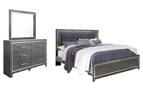 Lodanna Upholstered Panel Bed, Dresser and Mirror