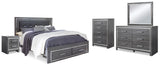 Lodanna Upholstered Storage Bed, Dresser, Mirror, Chest and 2 Nightstands