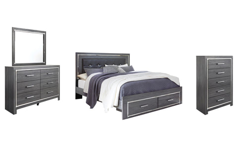 Lodanna Panel Bed with 2 Storage Drawers with Mirrored Dresser and Chest