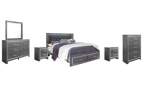 Lodanna Panel Bed with 2 Storage Drawers with Mirrored Dresser, Chest and 2 Nightstands