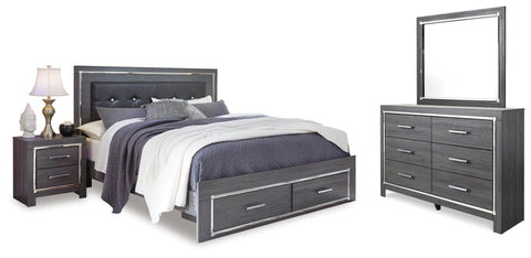 Lodanna Upholstered Panel Storage Bed, Dresser, Mirror, and Nightstand