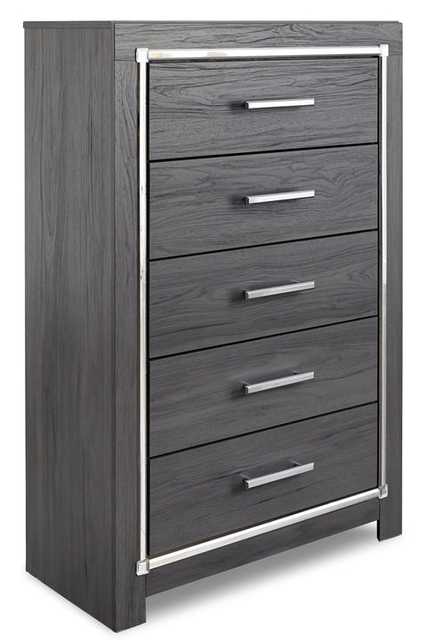 Lodanna Panel Bed with 2 Storage Drawers with Mirrored Dresser, Chest and 2 Nightstands