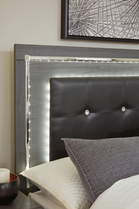 Lodanna Upholstered Panel Headboard with Mirrored Dresser and Chest