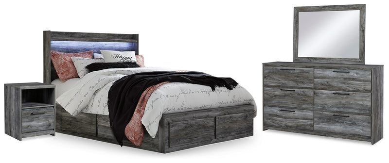 Seagrant Panel Bed with 2 Side Storage, Dresser, Mirror, and Nightstand